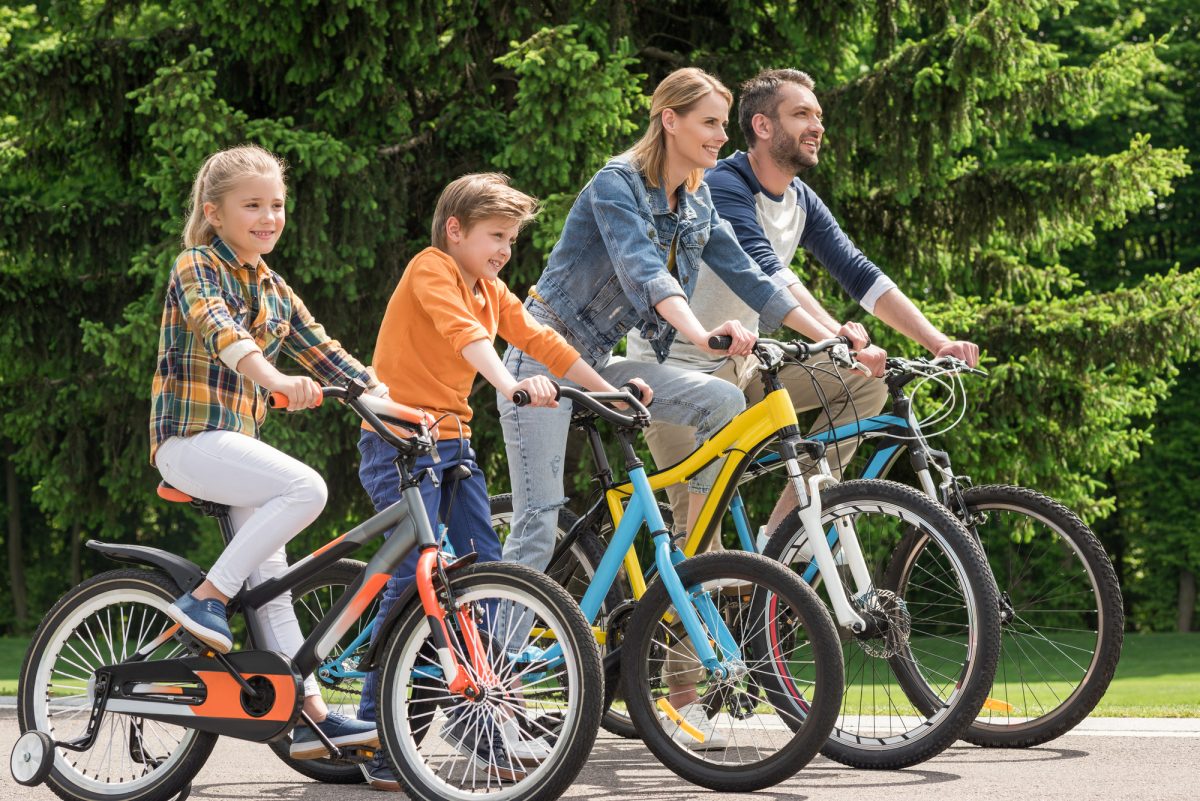 Семья езда велосипеды