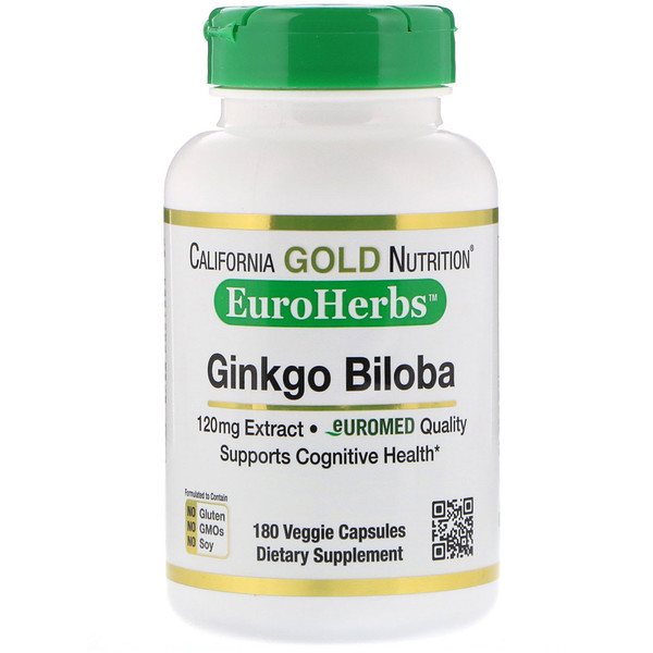 California Gold Nutrition, Екстракт гінкго білоба, EuroHerbs, європейська якість, 120 мг, 180 рослинних капсул